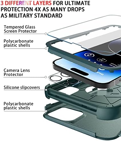 Diverbox לאייפון 14 Pro Max Case [Shockproof] [Dropproof] [עם מגן מסך זכוכית מחוסמת + מגן עדשת מצלמה], מארז טלפון